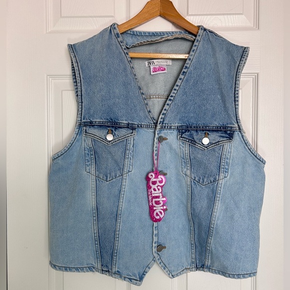 RARE BARBIE THE MOVIE Mattel X ZARA Light Blue y2k Denim Vest size XL- NWT - Picture 2 of 7
